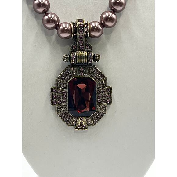 Heidi Daus Vintage Ornate Pendant Enhancer Glass Pearl Necklace Interchangeable - Picture 10 of 12